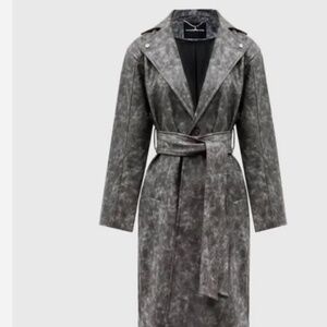 Vintage Vegan Leather Trench Coat - Grey - US 12 / Grey / WMN3521-07